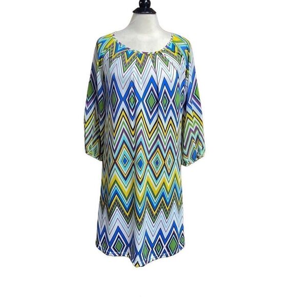 Voir Voir Multi Color Pleated Neck Dress Size 8 - Picture 1 of 7